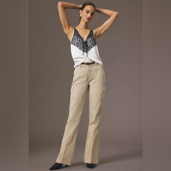 Paige Dion Cargo Pants Size 28 Vintage Sand Full Length Wide Leg Cotton Casual - Picture 7 of 16